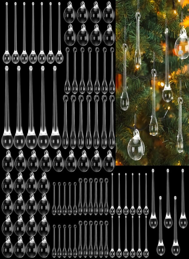 AceOrbit 100 Pcs Christmas Teardrop Ornaments 5 Styles Clear Acrylic Hanging Raindrop Decoration Crystal Chandelier Pendant for Christmas Tree Decor Winter Party Wedding Supplies - Image 1